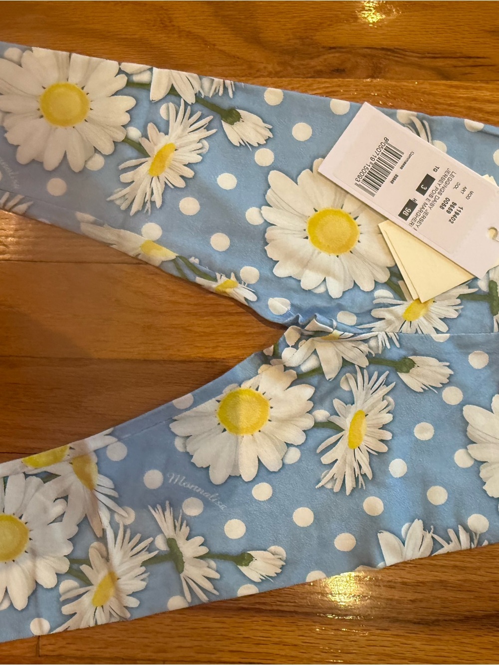 MonnaLisa Sky Blue Daisy Polka Dot Girls' Stretch Leggings